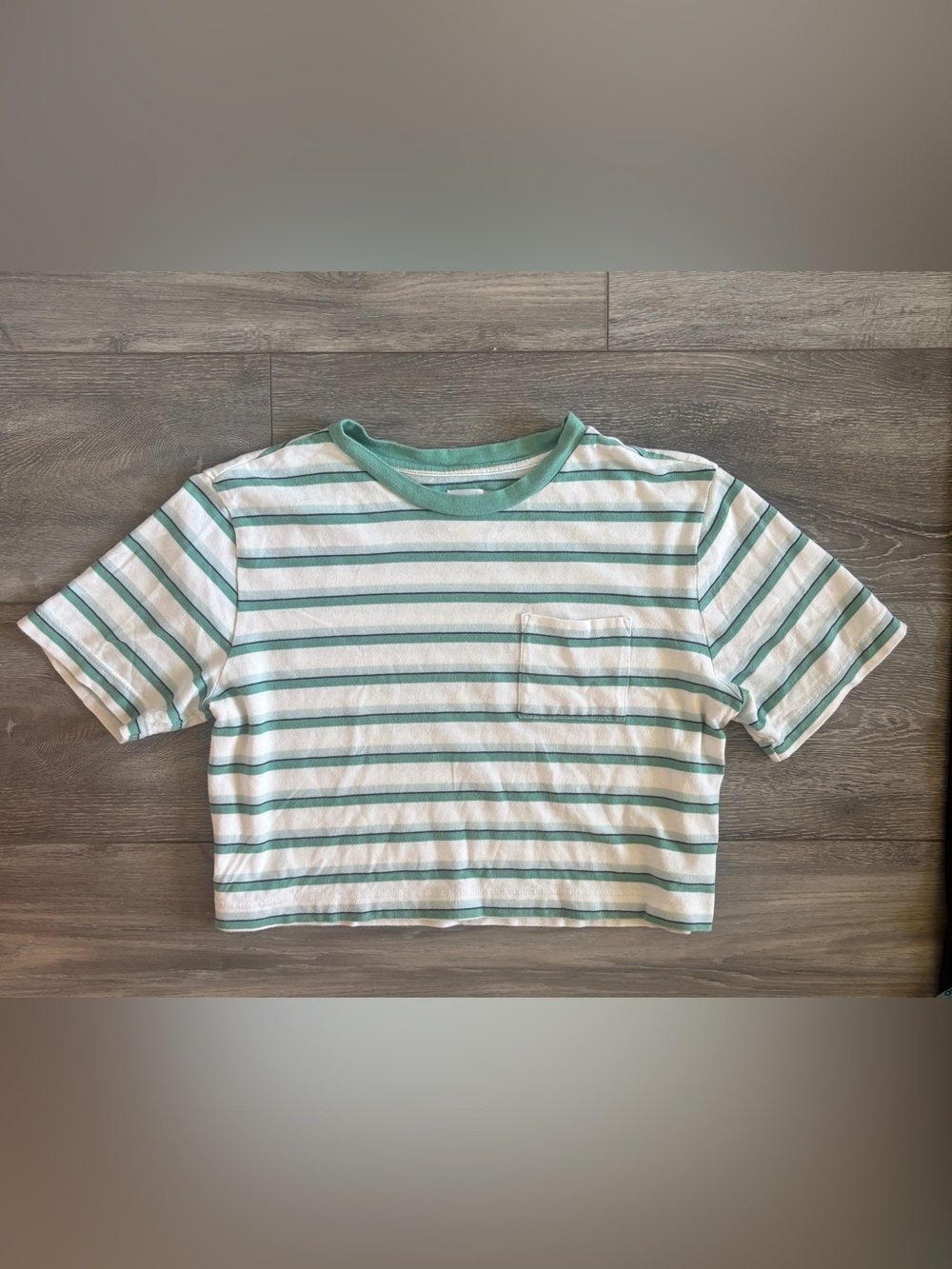 Gap Green White Stripe Loose Crop Tee 100% Cotton Medium